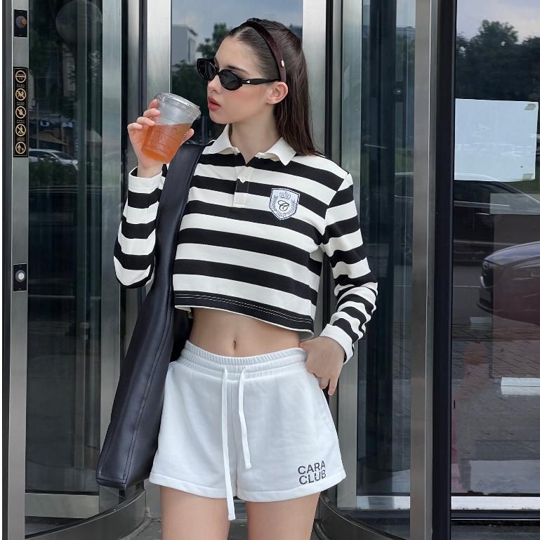 CARA Áo croptop dài tay nữ Liope cổ polo form rộng năng động - CRL