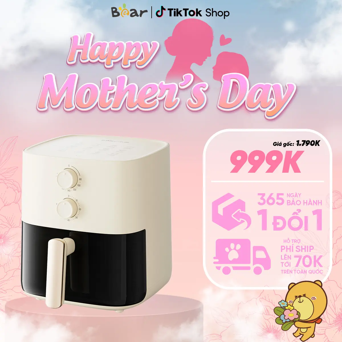 Nồi chiên không dầu 5 lít Bear AF-4H15K (mã cũ QZG-J15M1) nồi  chiên