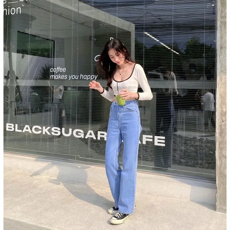 Celana Highweis Kulot Lose jeans //Celana Kulot cewek hightweist Lose jeans wanita Korea Panjang Nyaman Bawahan Waist Formal Loose Boyfriend Hitam Stretch 3