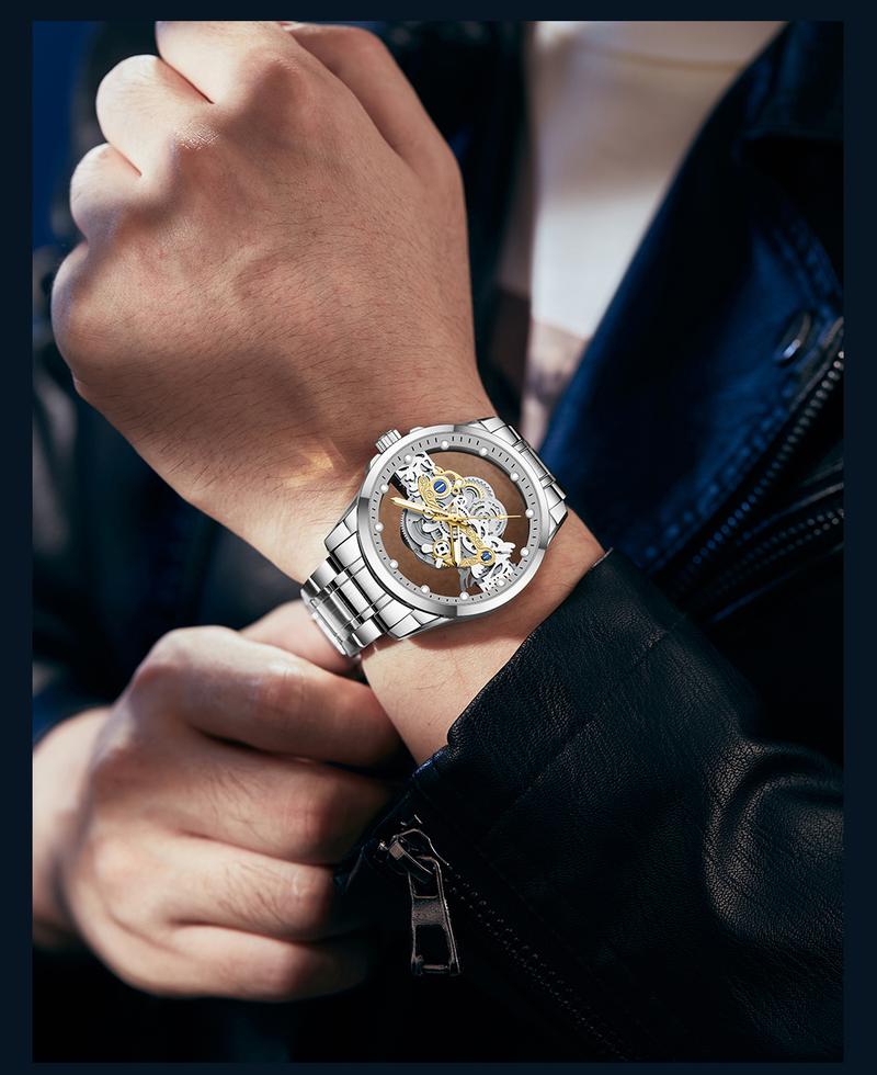 Product Introduction of 【003Harga telah diganti, cepat beli】BIDEN Jam Tangan Pria Anti Air Transparan Dial Cool Kuarsa Tali Stainless Steel Jam Tangan Cowok  YN0574 23