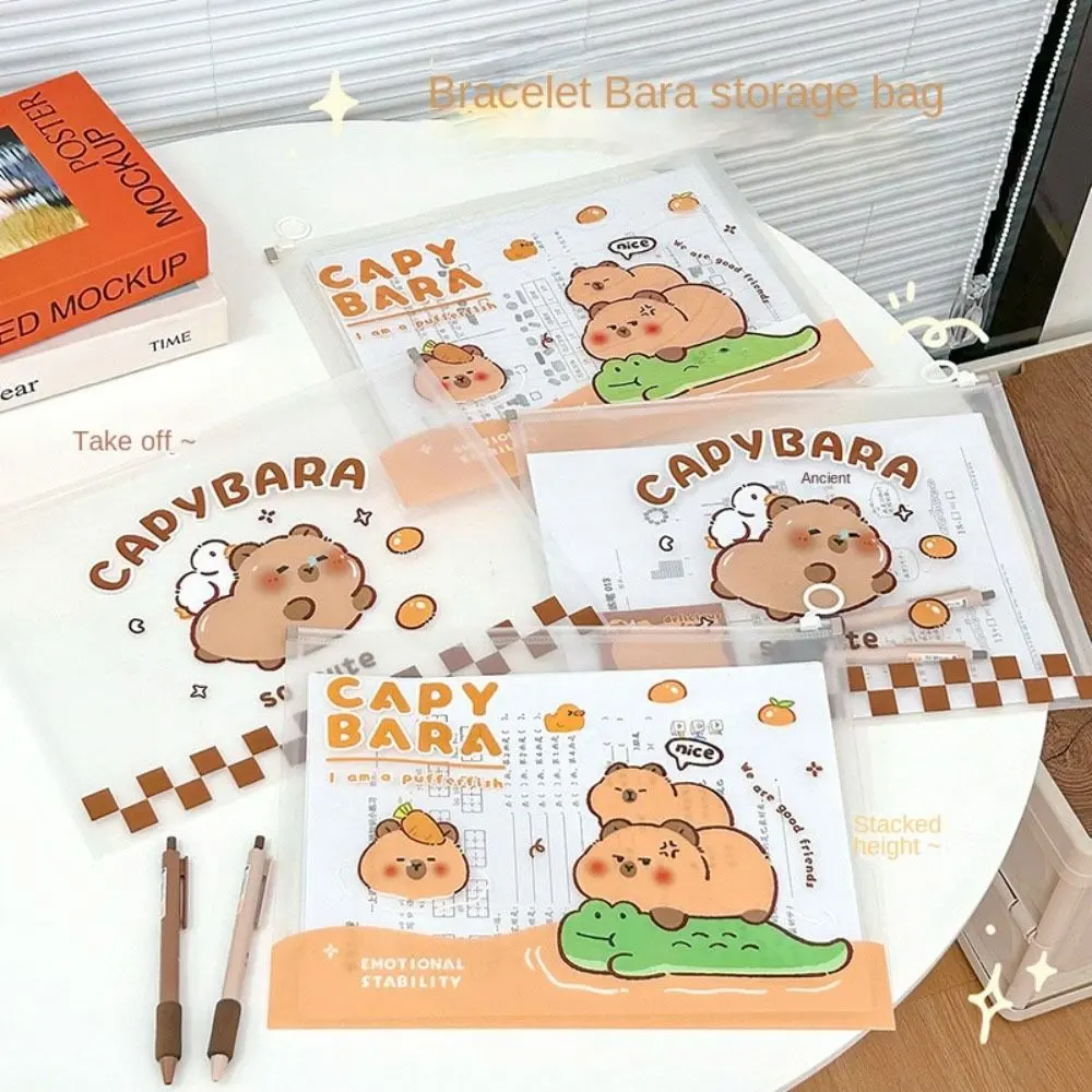 Túi đựng tài liệu Capybara, hàng mới về, dung tích lớn, chất liệu PVC, có dây kéo, túi đựng bút chì Guinea, túi thông tin