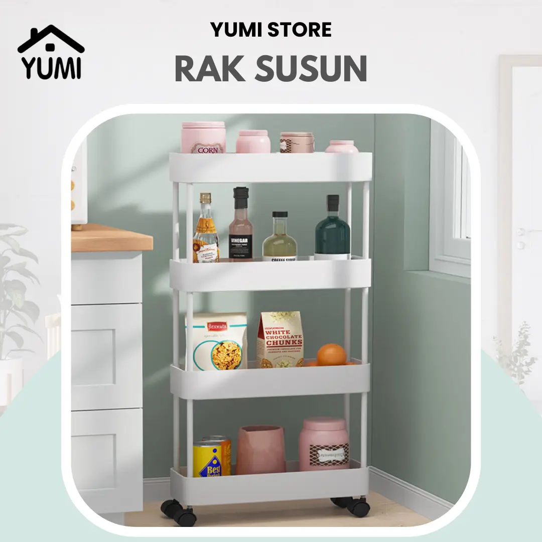 Factory Outlet YUMI STORE Rak Persegi Dapur Plastik 4 Susun / Rak Kamar Mandi Square / Rak Serbaguna Dengan Roda