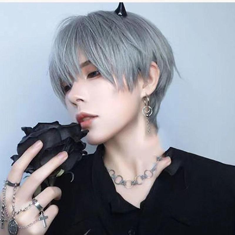 Product Introduction of Man's Wig Short Straight Black Synthetic Wigs With Bangs For Men Women Boy Fake Hair H4Z9 46