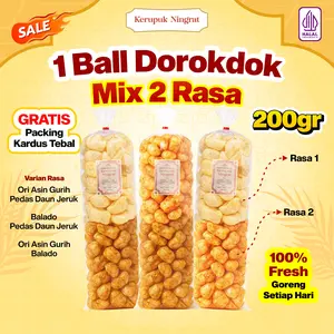 Mix 2 Rasa 1 BALL Kerupuk Kulit Sapi Asli 200gr Rasa Ori Asin Gurih, Pedas Daun Jeruk, Balado Dorokdok Renyah Snack Camilan Halal Viral Murah