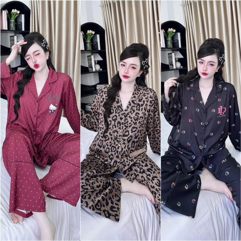 Đồ bộ nữ pijama - lụa hàn châu - (45-65kg) - túi gia tay dài quần dài 95cm ...