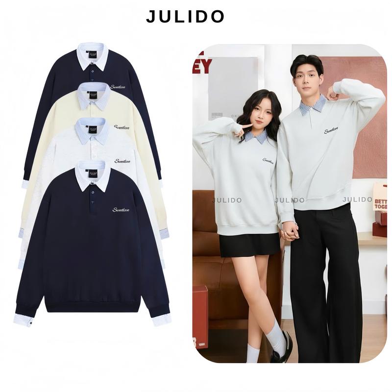 Áo sweater phối sơ mi dài tay JULIDO chất liệu vải nỉ hai da