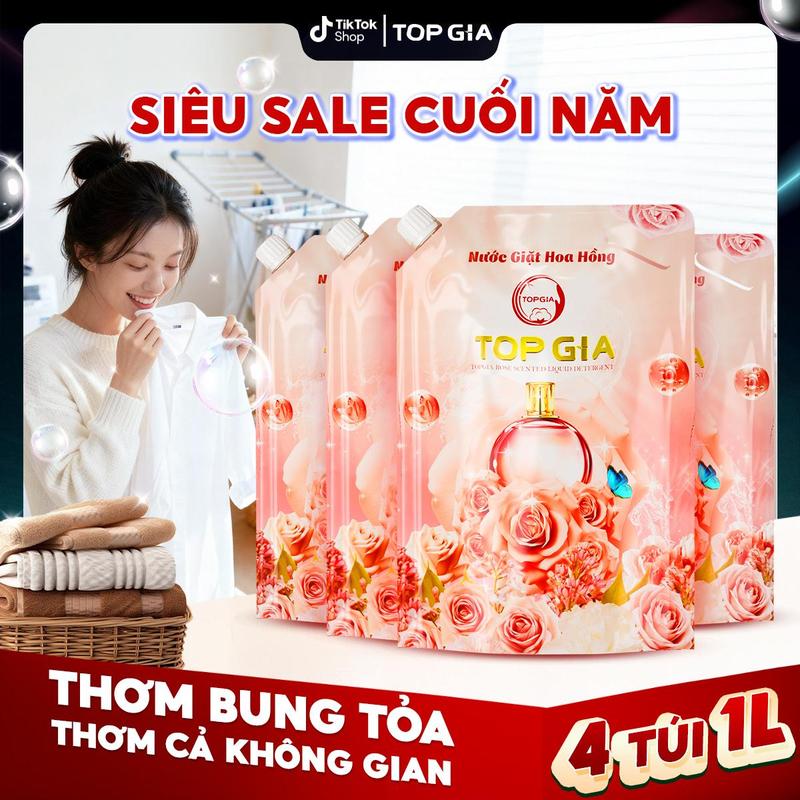 DEAL MỞ BÁN MUA 1L TẶNG 3L Combo 4 Lít 4 Túi Nước Giặt & Xả Vải TopGia Hương Hoa Oải Hương & Hoa Hồng – Giặt sạch quần áo kháng khuẩn làm mềm vải và lưu hương bền lâu 1L – Nước giặt Hồng SẢN XUẤT TẠI VIỆT NAM