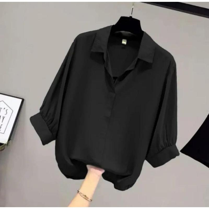 Atasan wanita leher V neck lengan balon./ blouse polos kemeja wanita / 0