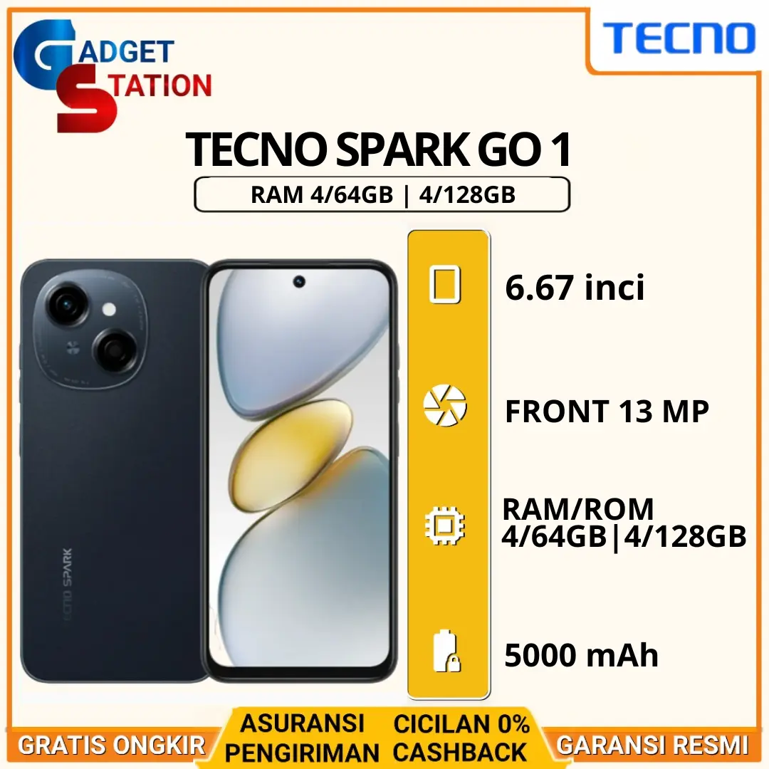 HP TECNO SPARK GO 1 RAM [4/64GB & 4/128GB] ORIGINAL GARANSI RESMI INDONESIA