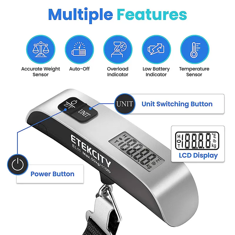 SG Fast DeliveryLuggage Scale Portable Green Light Hand Carrying Scale Steel Hook Hanging Scale Cross border Small Package Scale