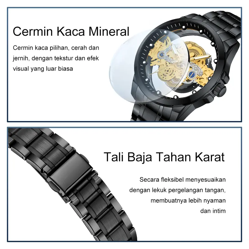 【003Harga telah diganti, cepat beli】BIDEN Jam Tangan Pria Anti Air Transparan Dial Cool Kuarsa Tali Stainless Steel Jam Tangan Cowok  YN0574 2