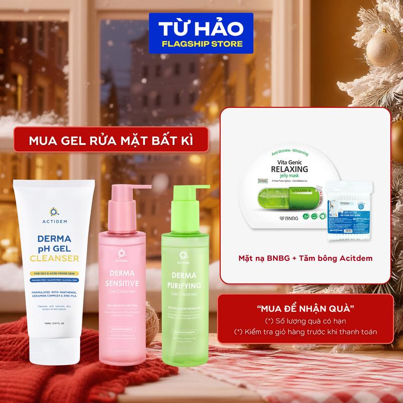 Gel rửa mặt cho da hỗn hợp da khô da nhạy cảm Sensitive Gel Cleanser Actidem Derma pH dành cho da dầu 30ml 150ml 180ml - Skincare Làm Đẹp Da Cleansing Nữ ADS