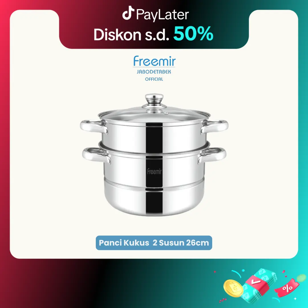[MEGA SALE] Freemir Panci Anti Lengket Kukusan Panci Susun 2 Tingkat Stainless Steel Pot 26 cm// Peralatan Dapur Panci Mpasi