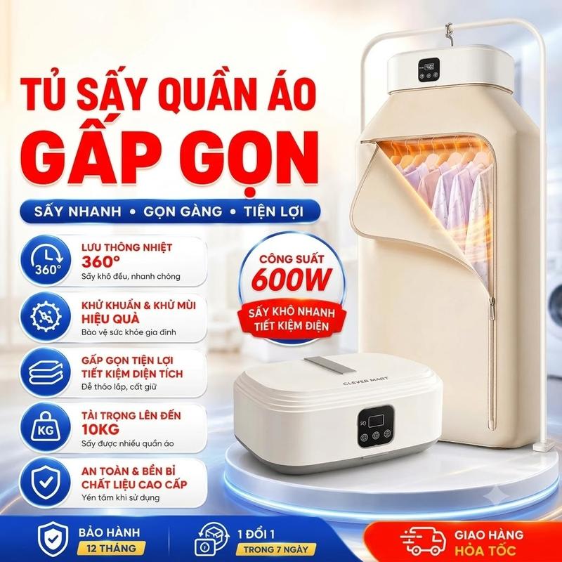 - Máy Sấy Quần Áo Gấp Gọn -Máy Sấy Có Móc Treo 600W Phiên Bản Nâng Sấy Siêu Tốc , Sử Dụng Tia UV Loại Bỏ Vi Khuẩn Giúp Áo Quần Thơm Tho Dù Mùa Mưa Kéo Dài