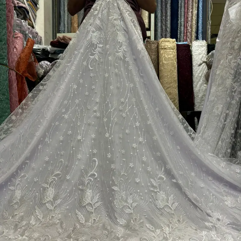 Kain bahan tile akar mutiara bordir atas bawah 135 motif rendam 8