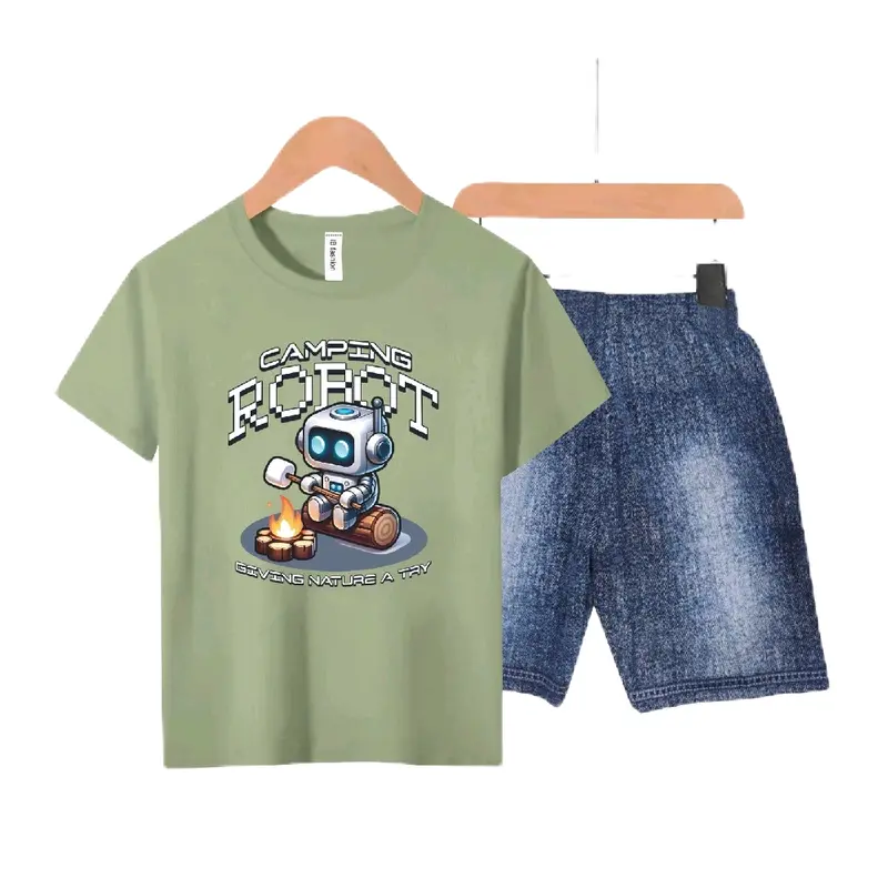 Setelan Anak-Anak Unisex Semi Jeans/Robot Digital Sablon Fashion Baju Celana 8
