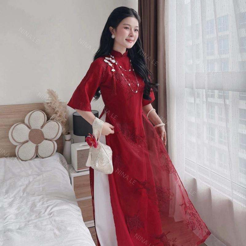 Áo Dài Cách Tân Hạc Vũ A130 Áo Dài Tơ Thêu 4 Tà Phối Nút Tàu Phối Dây Tua Rua Mặc Lễ Tết Lễ Chùa Ăn Cưới - Akara Closet | BigBuy360 - bigbuy360.vn