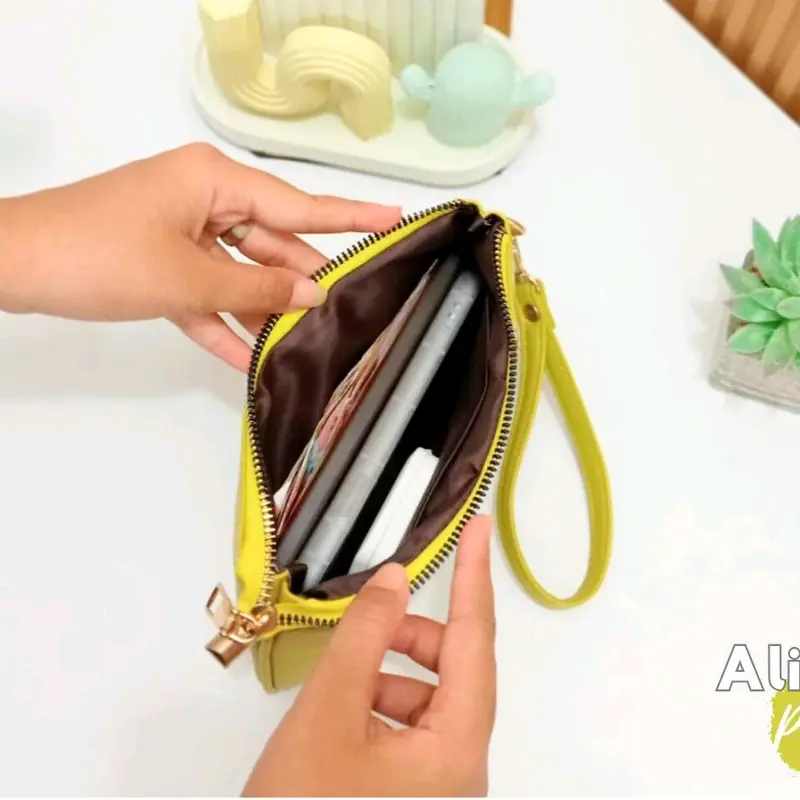 (ZELYA) ALIYA BY ZELYA, Dompet wanita muat hp, 2 ruang resleting, dompet panjang Kulit, multifungsi Hitam dompet Anti Gores Chic Clutches & Wristlets 5