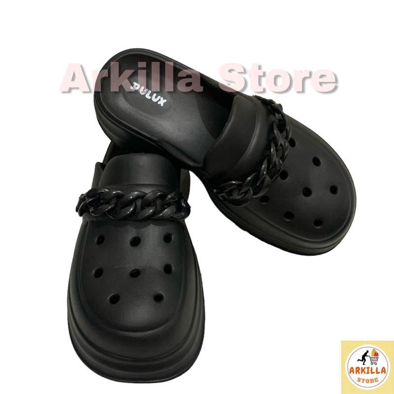 Sandal Slop Fuji Jelly Wanita Dewasa Full Black Kekinian Hits Viral Hak Tinggi 5 cm Dulux 615B-H 4