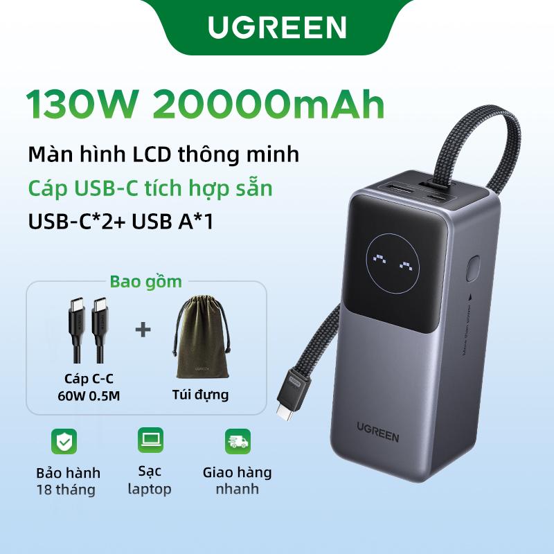 UGREEN 20000mAh 130W Pin Dự Phòng Màn Hình Thú Vị, Cáp Tích Hợp, Sạc Nhanh 45W Compatible with iPhone 17 Pro Max. 16, 15, Samsung