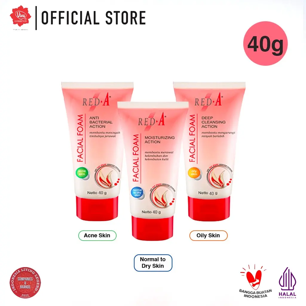 Red-A Facial Foam for Oily Skin with Oil Absorbent & Red Algae Extract (tersedia 40 Gr & 80 Gr)