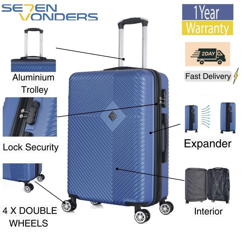 Product Introduction of #102 SE7EN VONDERS TRAVEL LUGGAGE HOLIDAY BAG CABIN SIZE AND CHECK IN LUGGAGE HARDCASE LUGGAGE 4 WHEEL EXPANDER WITH COMBINATION LOCK retractable 4 wheels 360 rotation 34