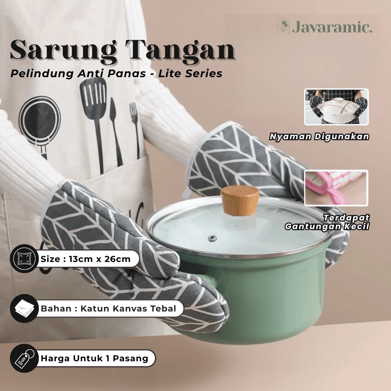 Javaramic Sarung Tangan Masak Oven Tebal Tahan Panas /Oven Hand Gloves Baking Microwave Sepasang
