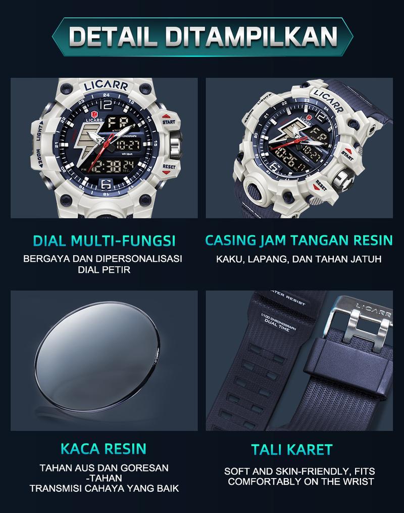 Product Introduction of LICARR Jam Tangan Pria Olahraga Analog-Digital Fashion Tahan Air Santai Kuarsa Jam Tangan Cowok Original Merek Stopwatch 9528 45