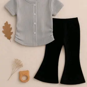 setelan cutbray lengan pendek anak perempuan bahan katun rib