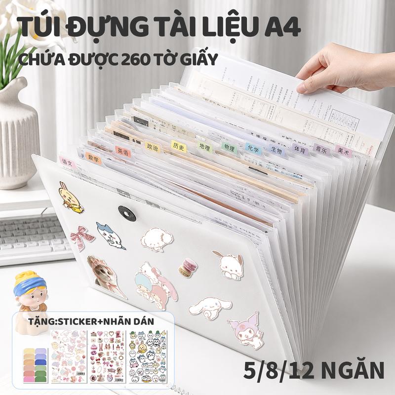 Túi Đựng Tài Liệu A4 8/12 Ngăn M.Y.Never – Trong Suốt, Chống Nước, Có Dây Khóa 245x325mm