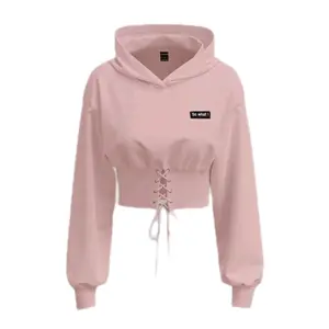 ALDIANSTARS wear Women's Casual Letter Print Criss-Cross Drawstring Hooded Sweatshirt LastKnight Fleece Hoodie Crop Sweater