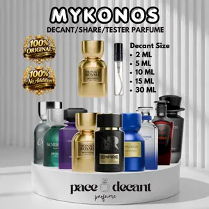 Decant Tester Mykonos Original parfum Variant Sorrento, Monaco Royale, Conquer,California Signature, California Blue, Penthouse,Inception,Enchanted,Dark secret,On The Rocks, Mayfair ( 1-10 ml )