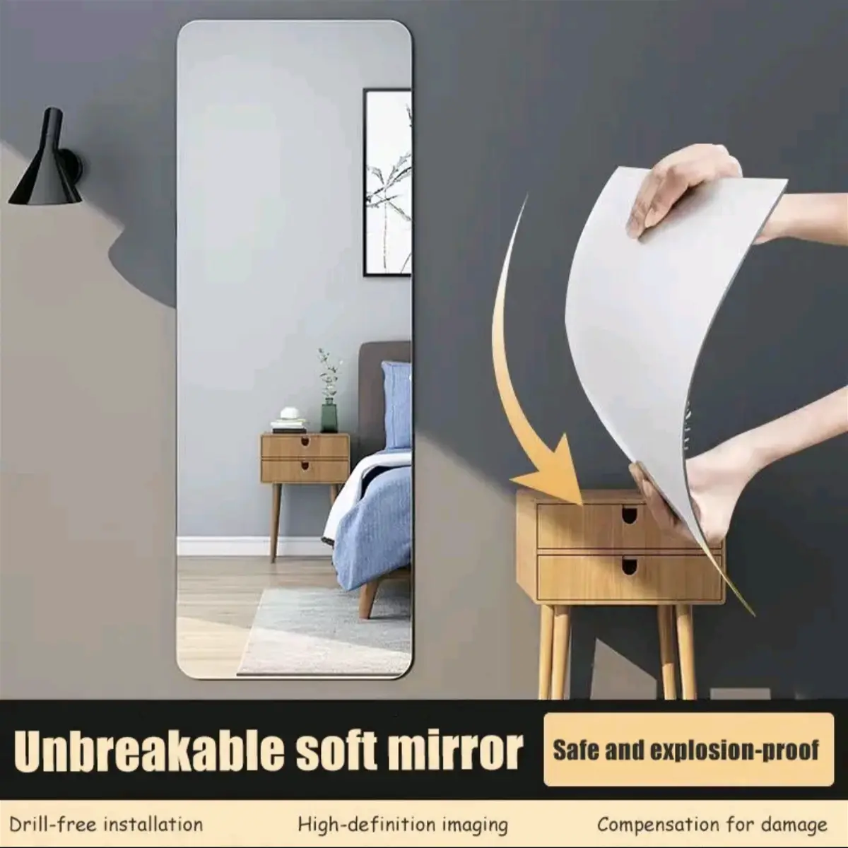 [SG STOCK] Full-Length Mirror Self-Adhesive Acrylic Soft Mirror Wall-Mounted Dressing Mirror for Home Dormitory Bedroom Wall Sticker Mirror Wall Sticker