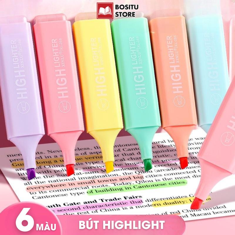 Bút Highlight Bút Đánh Dấu Dạ Quang Pastel Đủ 6 Màu - Bút Nhớ TakeNote Học Sinh Văn Phòng Phẩm _ Bositu Store