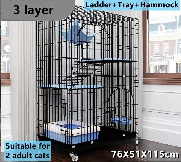 Pet Playpen Cage Villa Folding Wire Cat Ferret Chinchilla Crate with CastersTray and Hammock Large Indoor Cat Metal Wire Kennels Crate