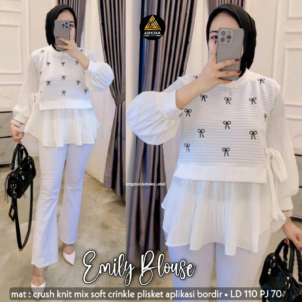 Emly Blouse | Baju Wanita Kekinian Knit premium | Atasan Wanita bordir Pita Kekinian