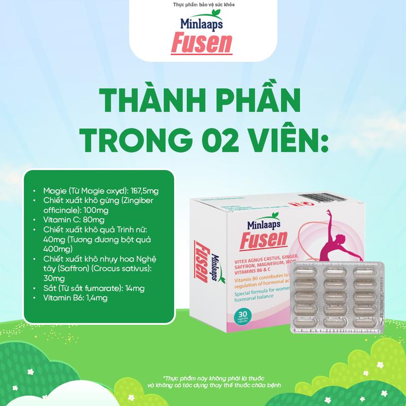 Viên Uống Minlaaps Fusen Hỗ Trợ Giảm Hội Chứng Tiền Kinh Nguyệt (PMS), TPBVSK Hỗ Trợ Giảm Rối Loạn Kinh Nguyệt Minlaaps Fusen Hộp 30 Viên