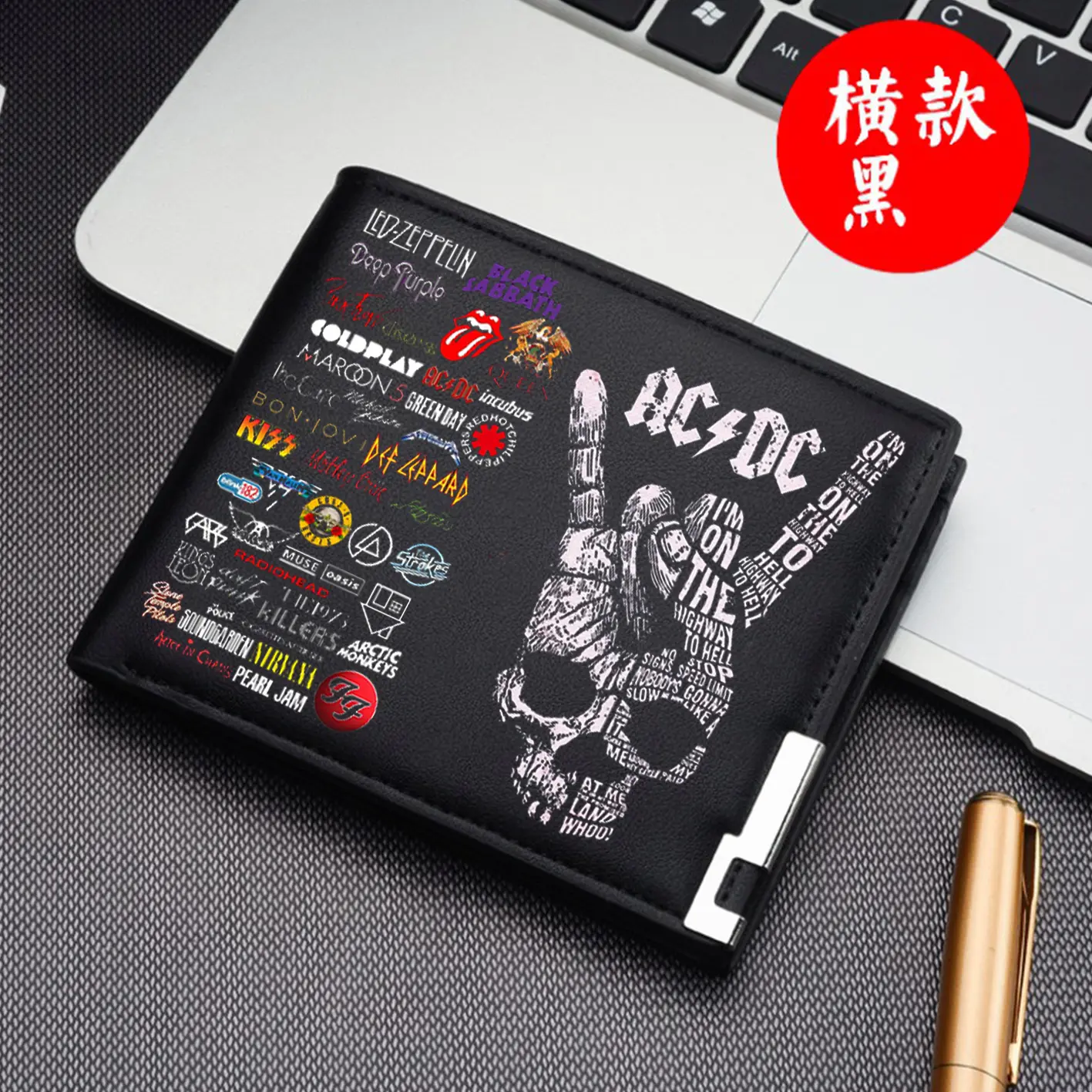 Dompet Pria Lipat Logo Band ACDC Dompet Kulit Men Fashion Letter Wallet Logo Band Terlaris