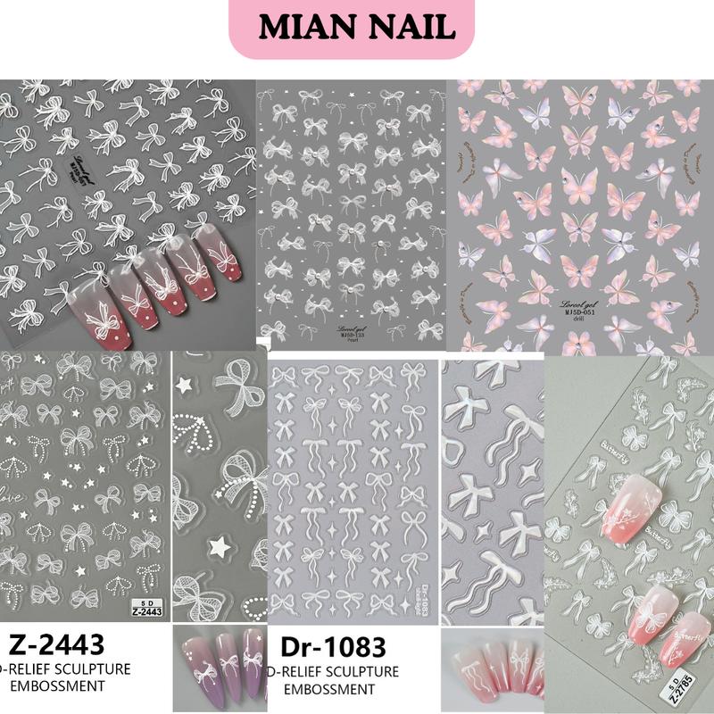 Sticker Lụa Hoa Nổi 5D Buom Nơ Labubu Fench Móng Tay Miếng Dán Móng Hình Dán Móng Sáng Tạo Màu Hồng Xanh Đỏ Đáng Yêu Làm nail