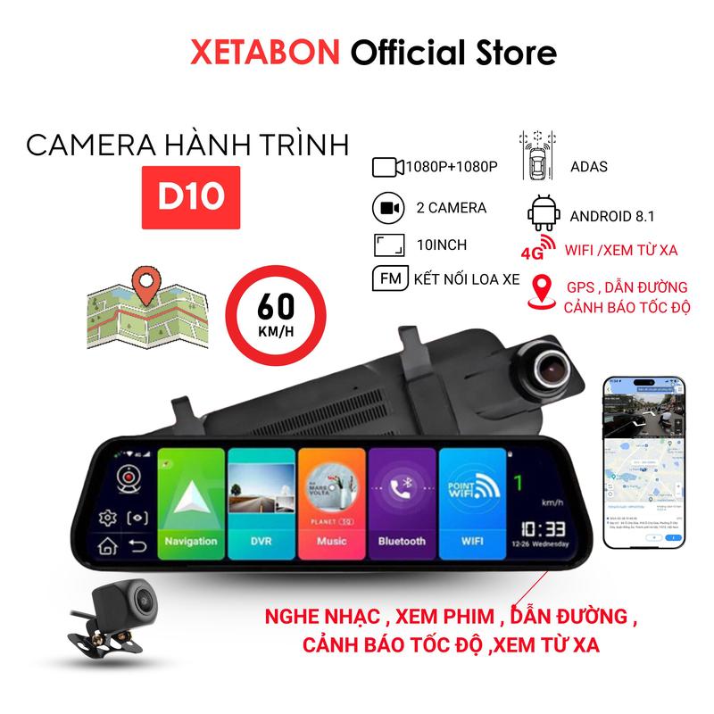  Camera hành trình ô tô D10 Xetabon  cam gương android xem phim nghe nhạc dẫn đường cảnh báo giao thông tốc độ định vị theo dõi cam từ xa 