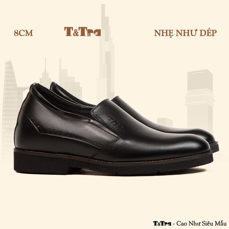    8CM   Giày Tăng Chiều Cao Nam T&Tra S1085 Đen Trơn - Nhẹ Như Dép 