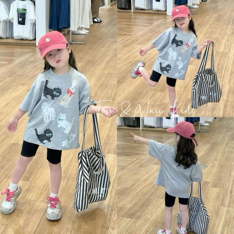 S337- Tom&Nau Kids Set áo thun cộc tay phối quần leggin đùi cho bé gái size từ 9-40Kg
