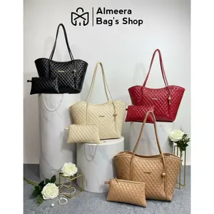 [Spesial Live] Almeera - Totebag Vione Glossy Bag Tas Wanita Esensial Elegan Kapasitas Luas Tas Jinjing Free Dompet dan Gantungan