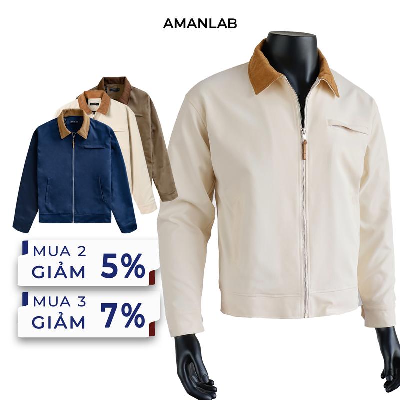 (UPDATE MÀU MỚI ) Áo khoác nam, nữ chất vải kaki cotton phối cổ nhung V6 dày dặn 2 lớp AMANLAB