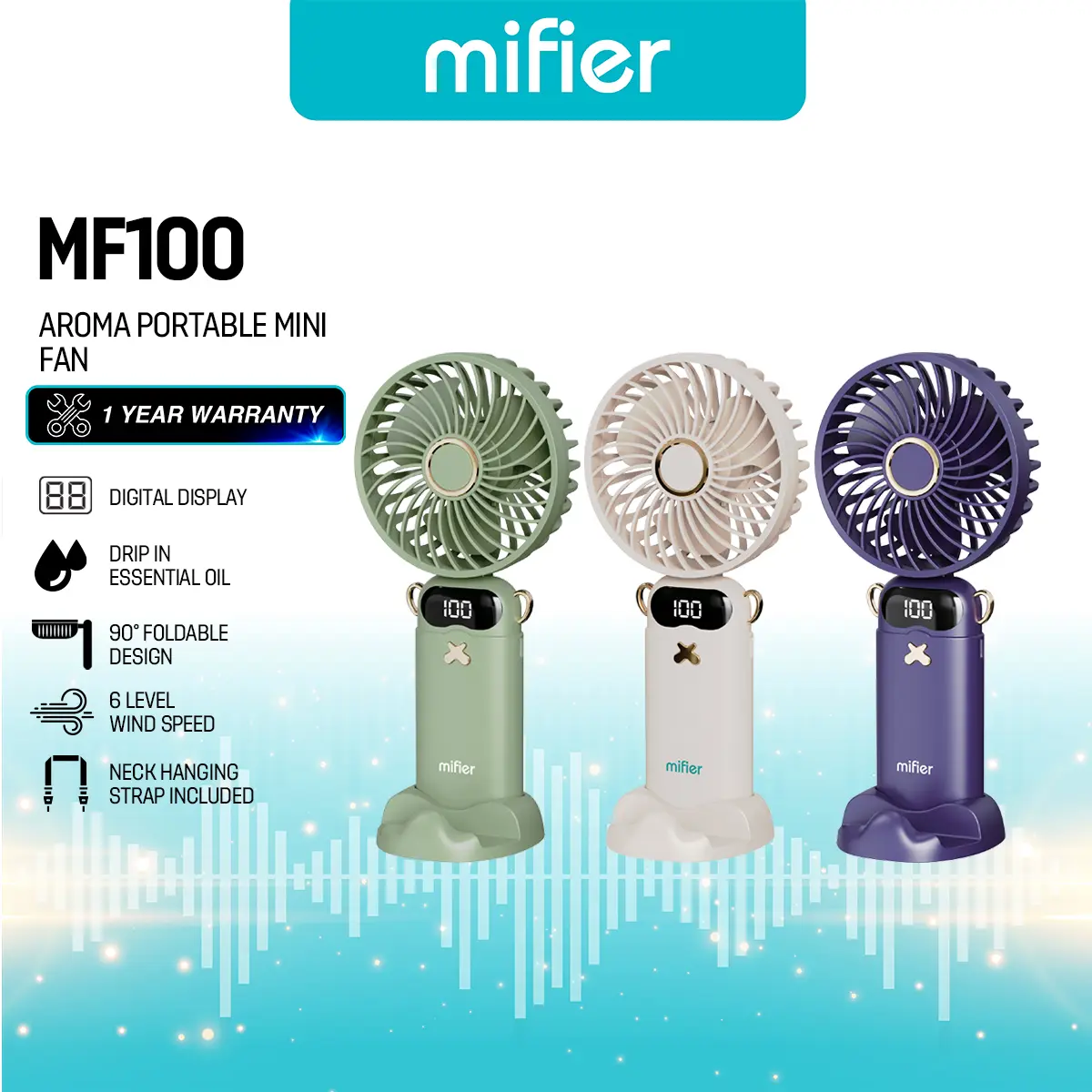 VINNFIER MIFIER 6 Speed Handheld Fan Mini Portable Foldable Small Fan Digital Display with Type C charging Adjustable Mobile Chargeable Folding Lanyard Rechargeable Protection Usb