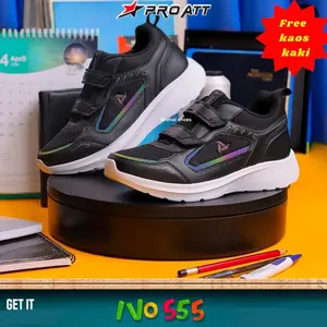 FREE KAOS KAKI Sepatu Sneakers PRO ATT IVO 555 V 2 Warna Size 31 32 33 34 35 36 37 38 Sneaker Anak Perekat Hitam Putih Full Bisa Untuk Sekolah