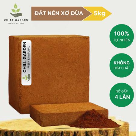  Đất Trồng Cây Viên Nén Xơ Dừa 5Kg ChillGarden- Ươm hạt giống trồng cây trồng rau Nở gấp 8 lần - Tặng kèm chậu khi mua combo 