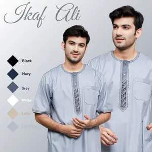 Zeefora Gamis Ali Jubah Ikaf Pria Premium Kancing Snap Lengan Pendek Kerah Oblong Berkualitas