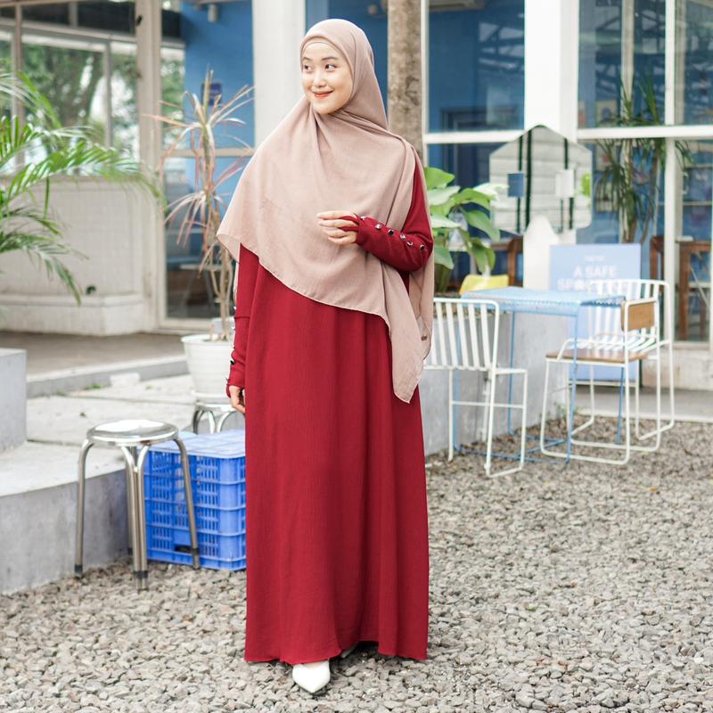 Zulfa Abaya Gamis Simple Wanita Syari Dress Basic Bahan Crinkle Airflow – Bahan Premium untuk Busui dan Wudhu Friendly dengan Model Cuttingan A-Line 4