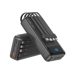 モバイルバッテリー、20000mAhのポータブル充電器、内蔵ケーブル付き、22.5W急速充電、5つの出力ポート、LEDディスプレイ搭載の薄型旅行必需品、iPhone 17/16/15/14/13に対応。